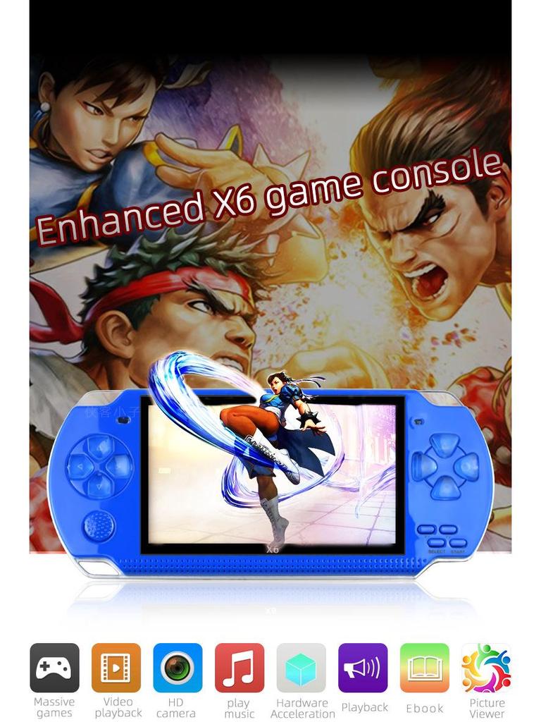 PSP3000 X6 Retro Handheld Game Console for Kids - 4.3-inch, 8GB, NES/GBA/Arcade Compatible