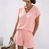 Completo Due Pezzi da Donna con Top a Manica Corta e Pantaloncini Vestibilità Larga Scollo a V Abbigliamento Rilassato per Uso Quotidiano