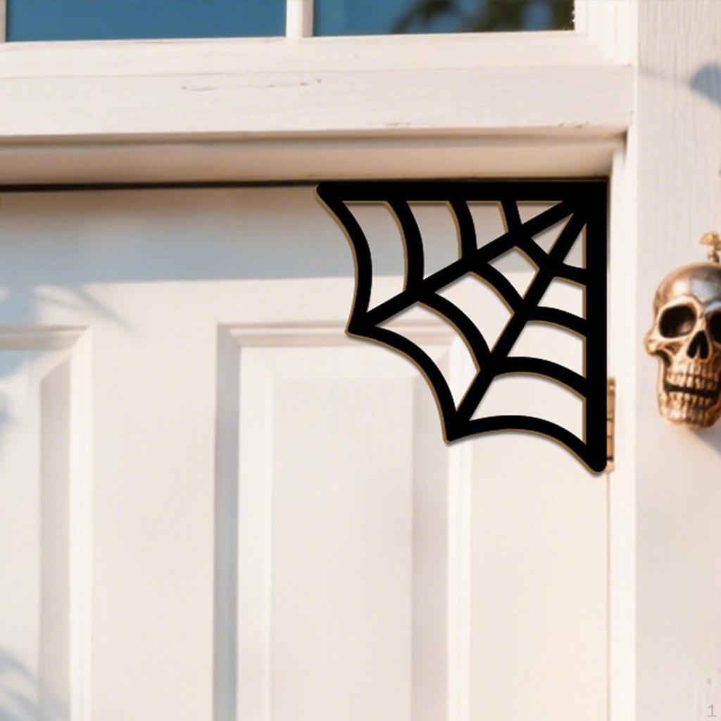 Halloween Door Corner Sign Spiderweb Decor, Wooden Horror Self Paste Frame Decoration for