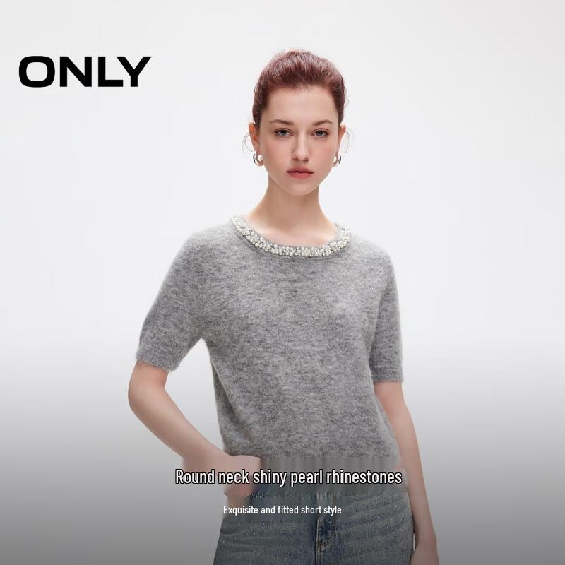 Only Women's Pearl Round Neck Short Sleeve Cropped Knit Top