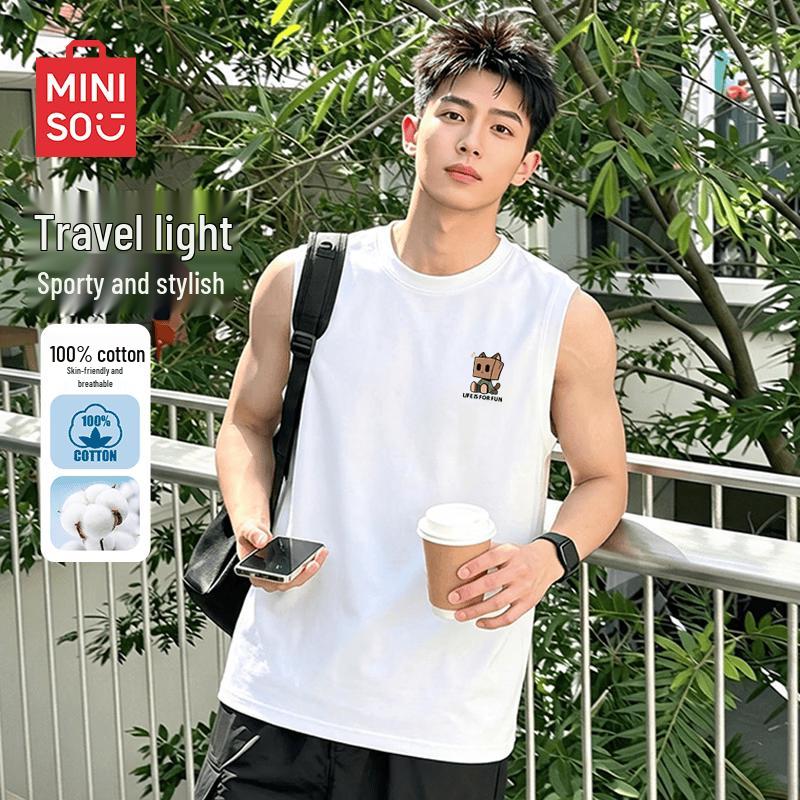 MINISO Men s Pure Cotton Casual Sleeveless T-Shirt M