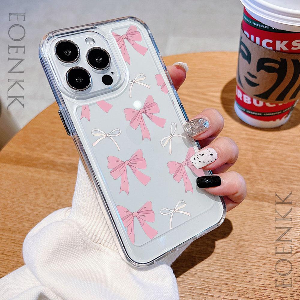 Cute Pink Bow Phone Case For iPhone 15 Case iPhone 11 13 12 14 Pro 15 16 Pro Max XR XS X 7 8 Plus Shockproof Soft Bowknot Cover