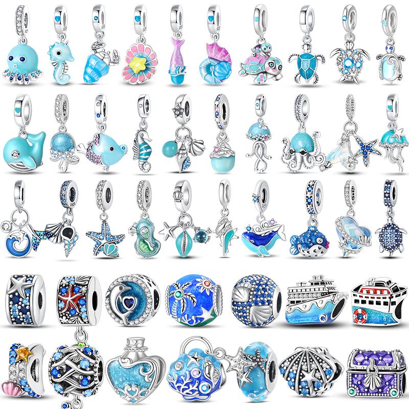 925 Silver Ocean World Series Sea Turtle Starfish Little Crab Octopus Charms Bead Fit 925 Bracelet DIY Jewelry