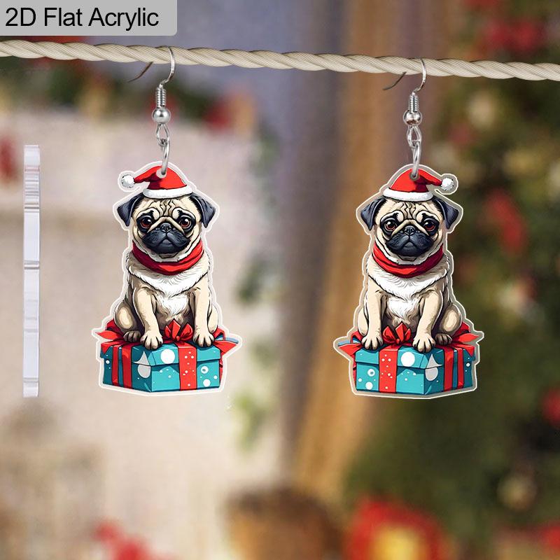 2D Flat Christmas Earring Cute Animal Earrings Christmas Dog Earrings for Women Holiday Christmas Gifts