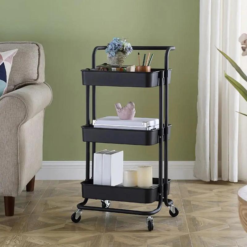 Rolling Cart With 4 Wheels Large Capacity Strong Load-Bearing Rolling Storage Cart With Handle Multifunctional Storage Shelves