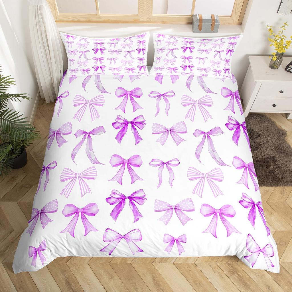 Homewish Mädchenhaftes Rosa Schleife Bettbezug Set, Kawaii Prinzessin Schleife Bettwäsche Set, Cartoon Schleifenstil Bettset