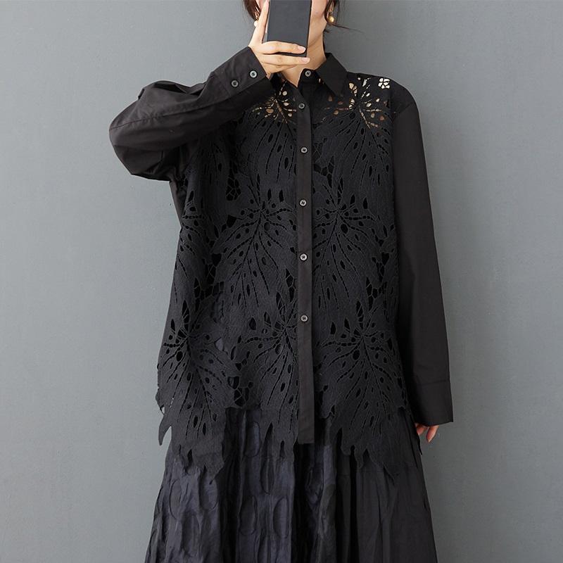 

Длинные рукава свободные кружевные рубашки и блузки для блузки Повседневные свободные топы весна-лето женские рубашки на пуговицах чёрный