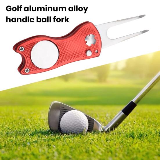 Horquilla de golf con función de succión magnética, tamaño compacto, portátil, marcador de bola de alineación de putt magnético, herramienta de reparación de divot de golf plegable