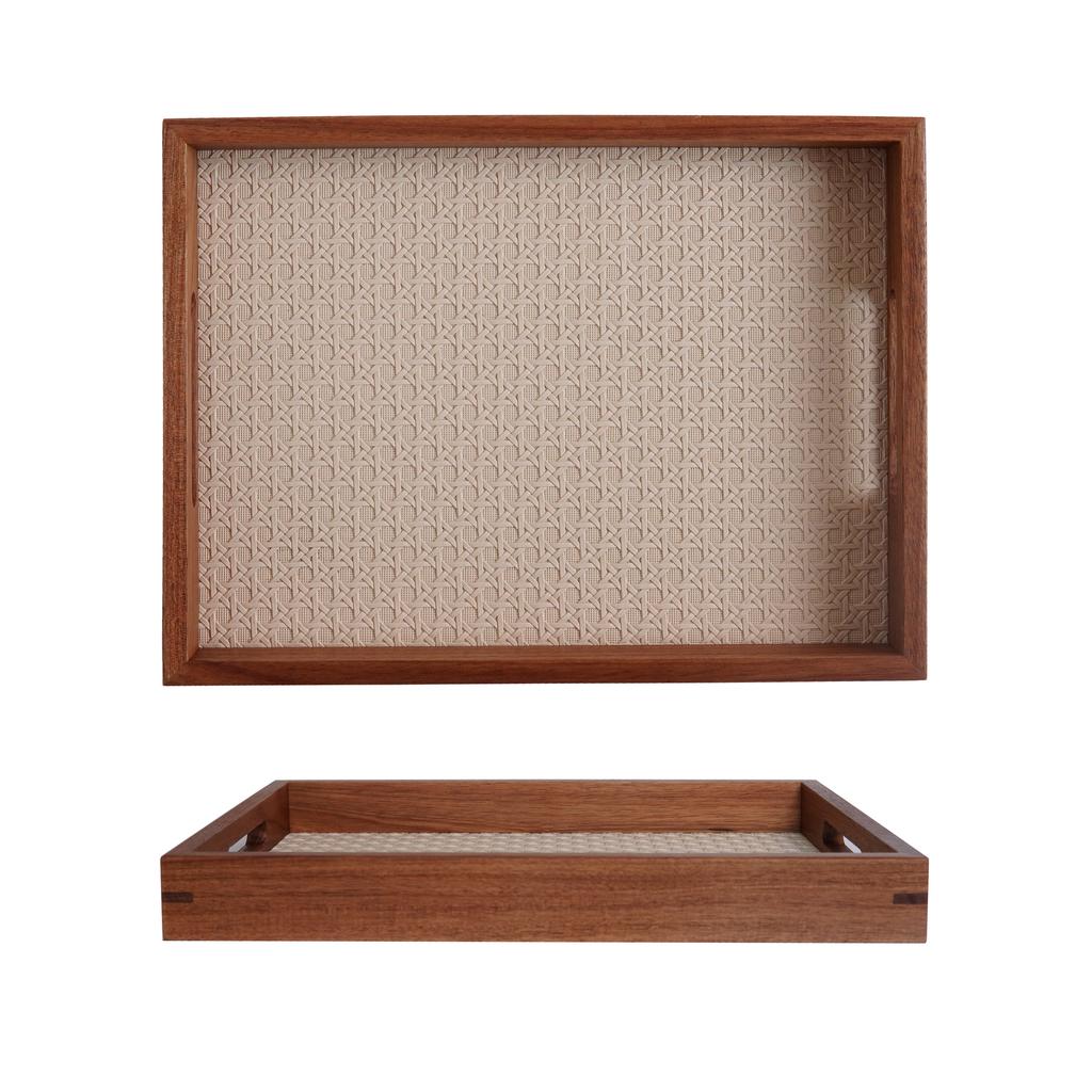 1Pc Bamboo Pattern Leather Tray, Acacia Wood Tray, Dressing Table Decoration Tray, Aromatherapy Ring Jewelry Tray