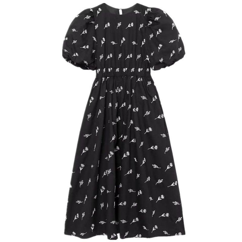 

Women s European and American Style Black Poplin Dress Embroidery Black XS