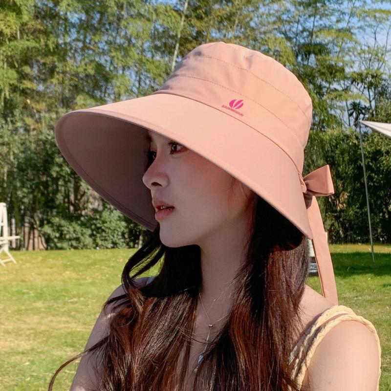 Summer Wide Brim Sun Hat With Butterfly Bow Polyester Sunshade For Outdoor Fashion