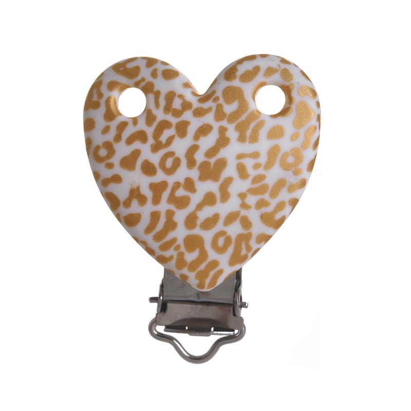 3 Stück 38x50mm Leopard Herzform Silikon Schnullerclip DIY Baby Zahnen Beißring Halskette Perlenwerkzeug Pflege Geschenk Zubehör