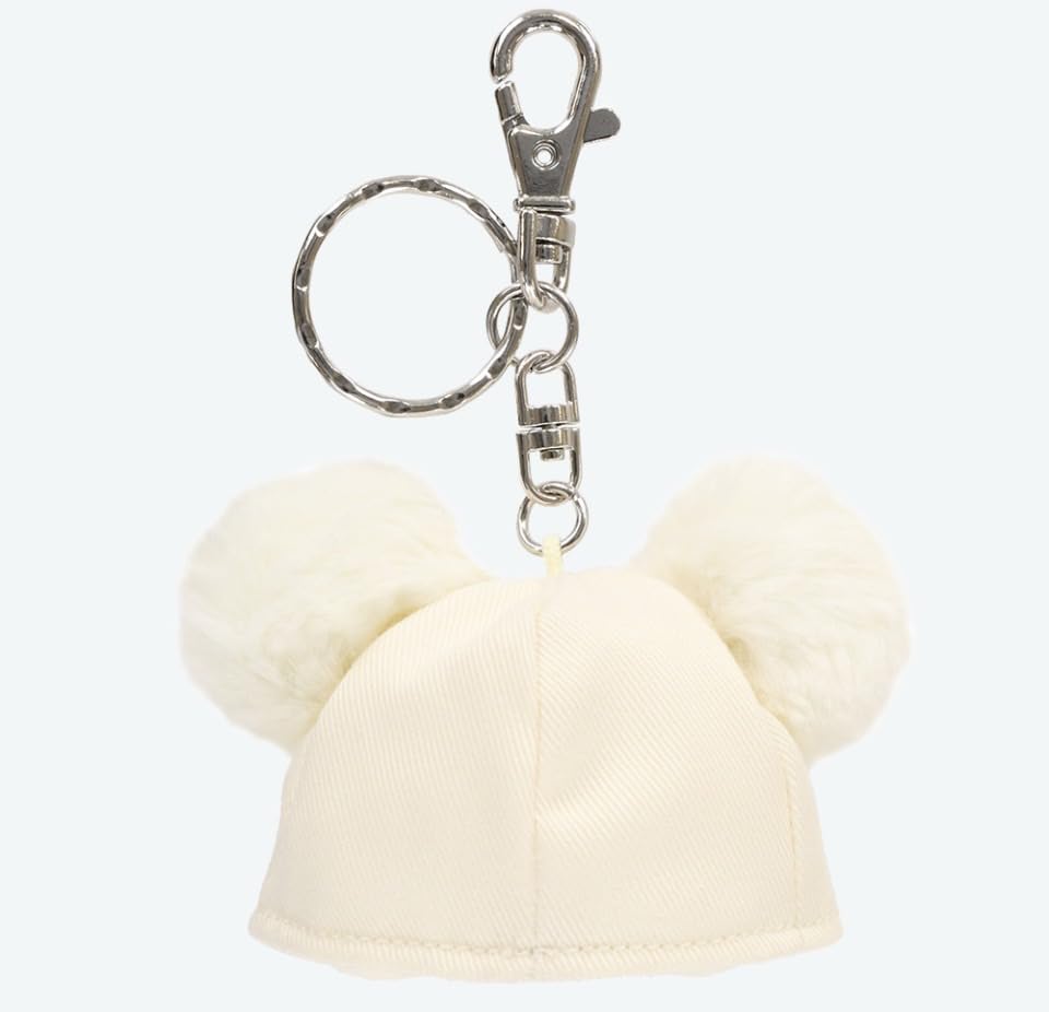 Mickey Mouse Cap Tokyo Disney Resort White Pom-Pom Keychain, Exclusive,