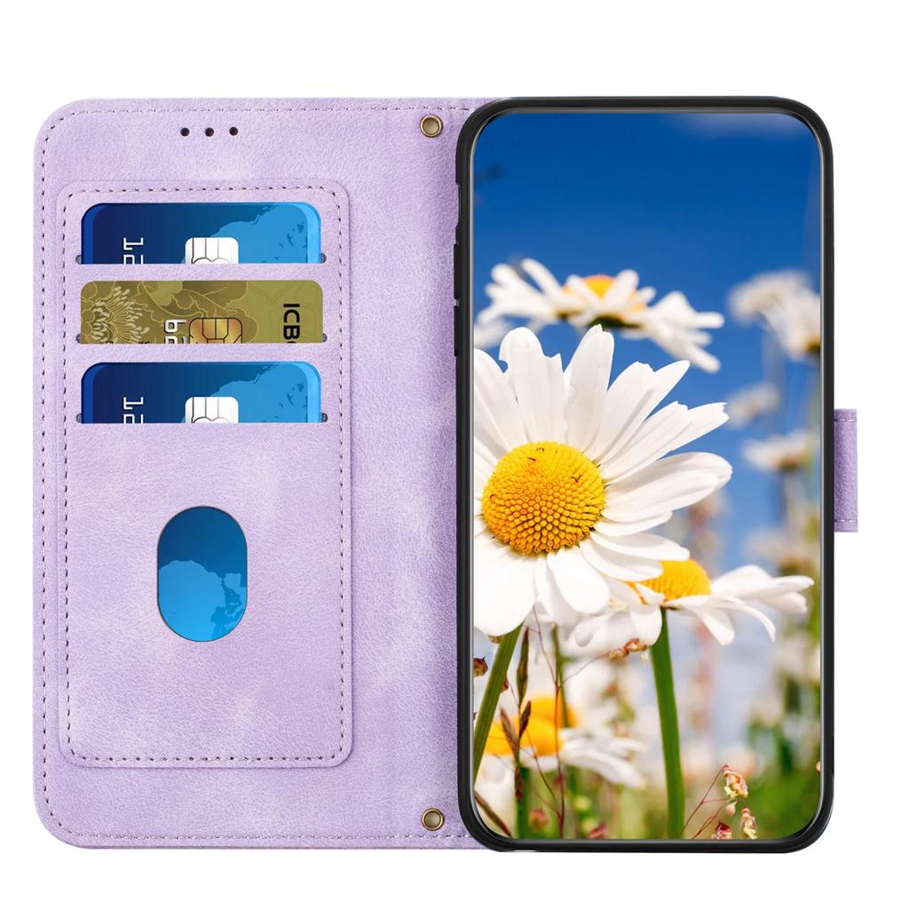 Custodia Portafoglio in Pelle con Slot per Carte e Fiori in Rilievo per Samsung A56 A16 A26 A36 A55 A35 A15 S25 Edge S24 S23 Ultra con Tracolla