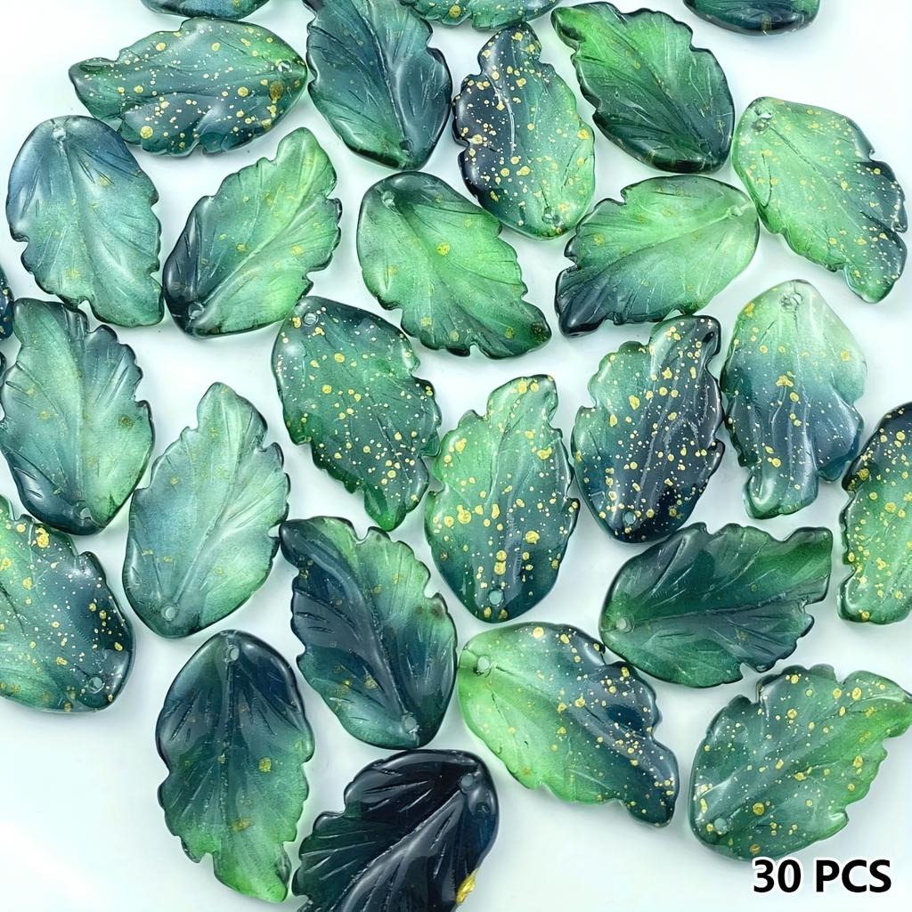 30 Winkit Leaf-Shaped Glass Spacer Beads - Realistic Texture Details, Vibrant Grass Green. DIY Jewelry Making, Bracelets, Neckla