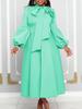 European & American Style High Waist Formal Dress with Puff Sleeves and Bow Tie