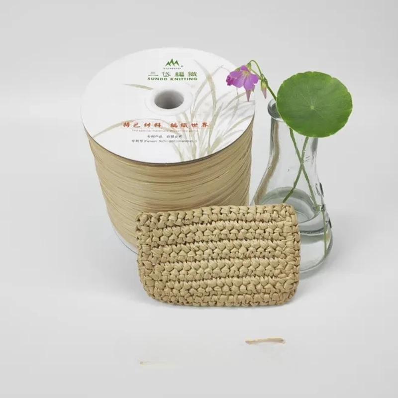 600M Raffia Strohgarn Häkelgarn für DIY Stricken Sommerstrohhut Handtaschen Kissen Handgeflochtenes Strohgarn