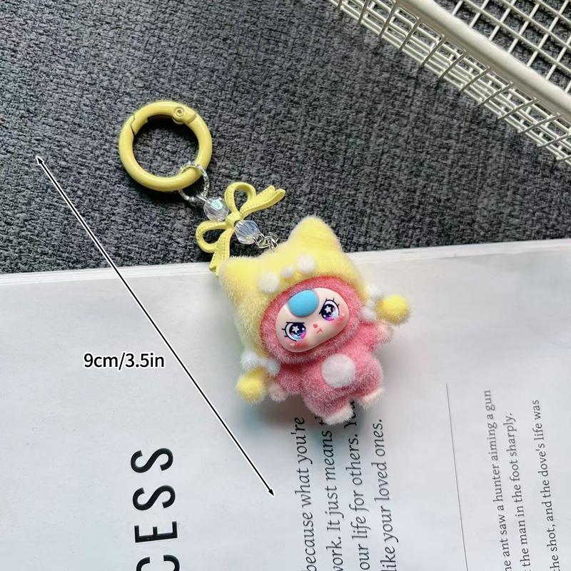 Baby Mini Three Flocking Keychain Trendy Figures Key Chain Cute Kawaii Dora Wendy Doll Keyring Bag Charms Christmas Gifts