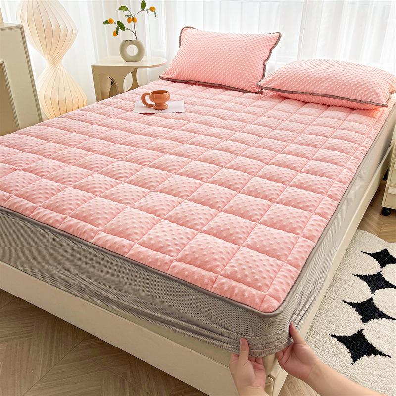 Solid Color New Massage Bean Fleece Sheet, Skin-friendly and Warm Bedding, Mattress Protector, Anti-slip Bed Cover