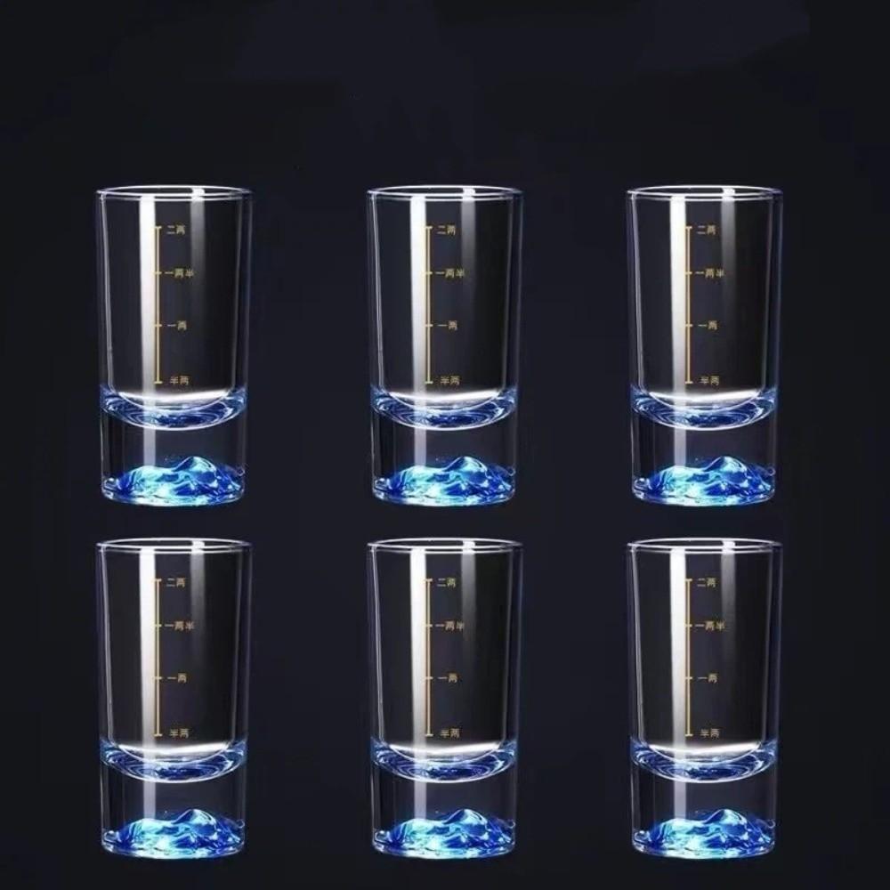 6 PCS/SET Bar Tool Transparent Shot Glass Thickened Cup Base Decorative Vodka Cup With Scales Liquor Glass Chinese Spirits