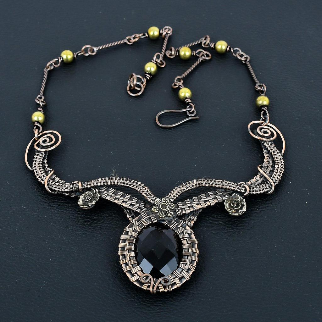 Black Spinel Necklace, 999 Copper Wire Wrapped Necklace Handmade Gemstone Jewelry, Gifts For Wife Brand New Necklace