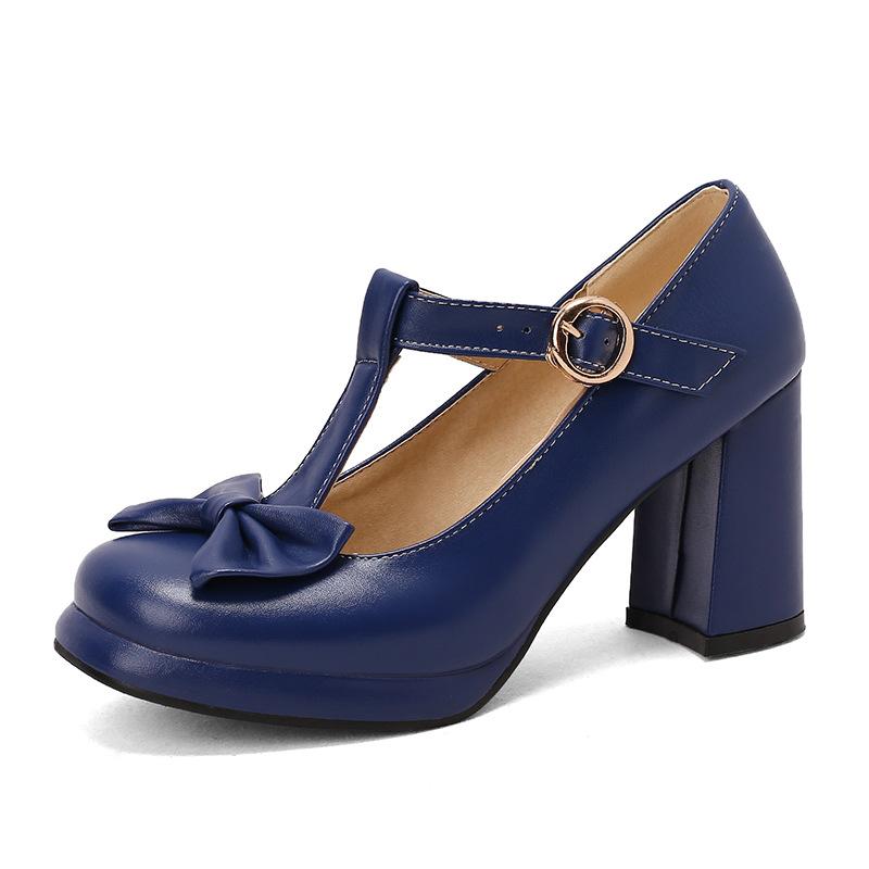Buty Mary Jane Princess Lolita Damskie Szpilki Różowe Białe Kokardka Damskie Platforma Obcas Moda Czółenka Buty Imprezowe Rozmiar 33-43