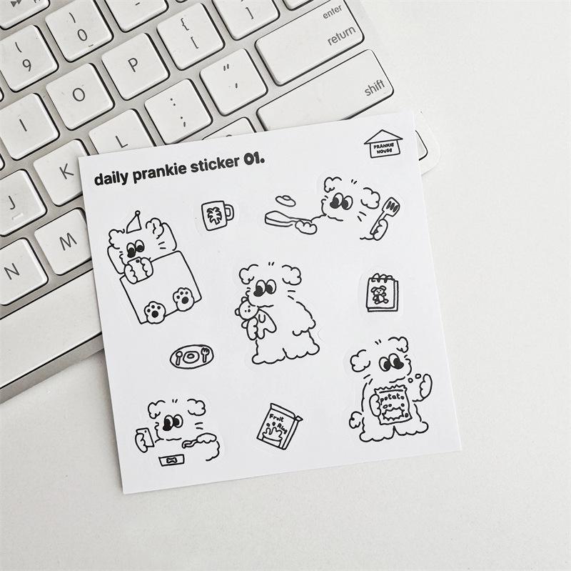 Korean Cute Puppy Prankie’s French Line Drawing Journal Stickers