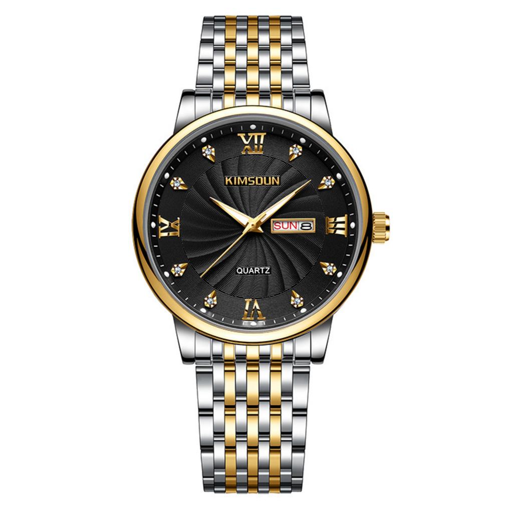 Men Quartz Wristwatch Round Dial Band Rhinestone Day Date Display Luxury Business Male Wrist Watch Fashion Watch Gift For Men