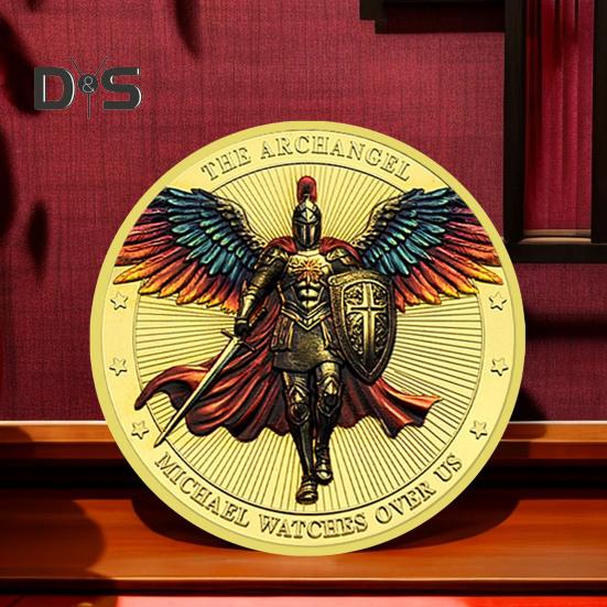 1/3/5Pcs Archangel Michael Challenge Coin Double-sided Carved Metal Medal Commemorative Medallion Round Collection Coin Home Office Desk Decoration