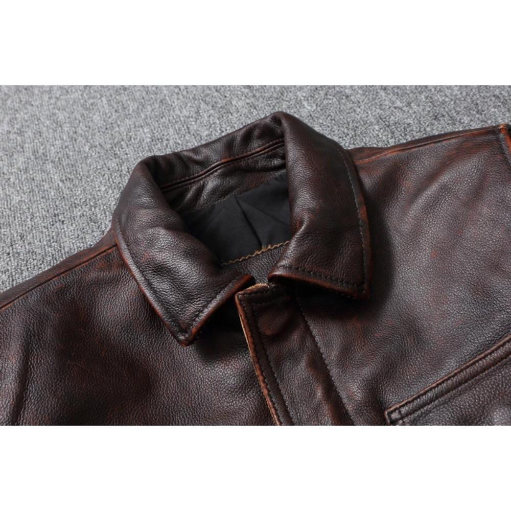 Chinese Size Casual Leather Jacket Men Real Cow Leather Retro Vintage Leather Jackets Mens Jackets