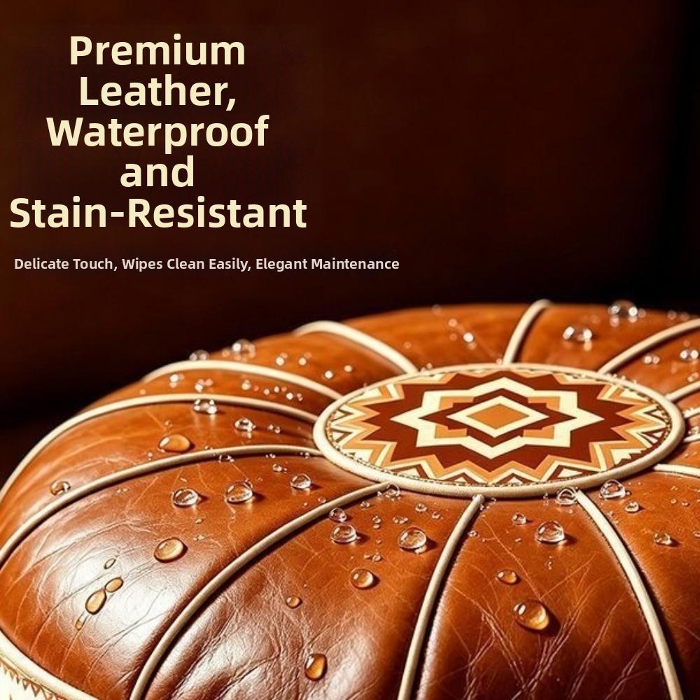 Boho Style Sofa Stool Cover Unstuffed PU Leather Storage Ottoman Waterproof Geometric Pattern Clothes Storage Bag Balcony