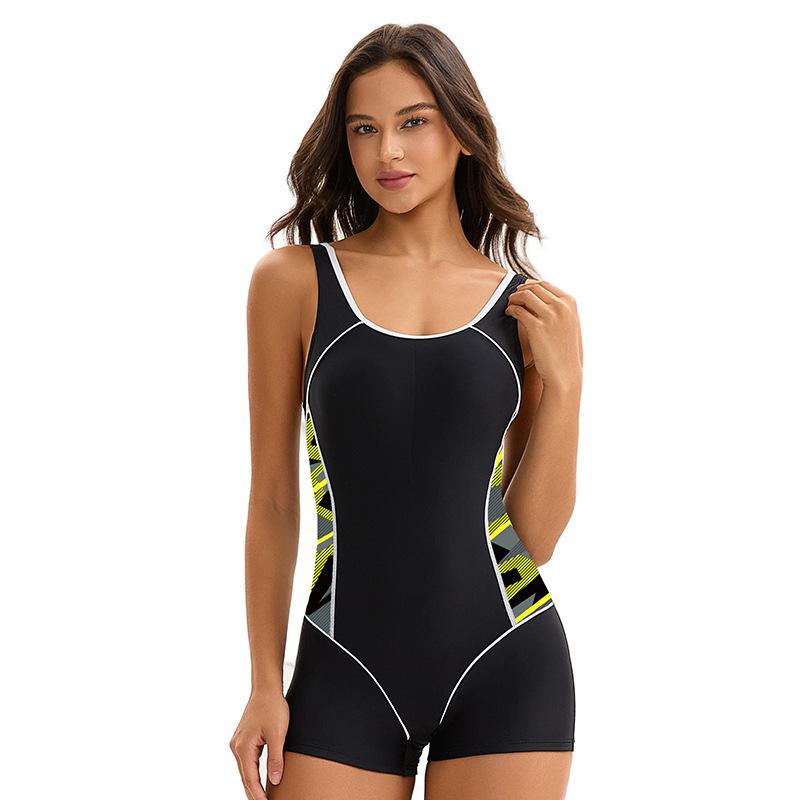 Costume intero sportivo da donna abbinamento colori conservativo costume da bagno sexy schiena scoperta