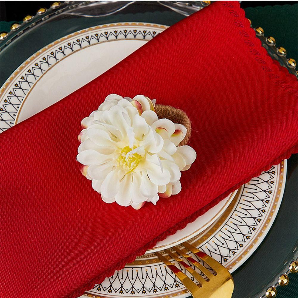 4pcs with Rope Napkin Rings Artificial Flower Chrysanthemum Rings  Festival Wedding Thanksgiving