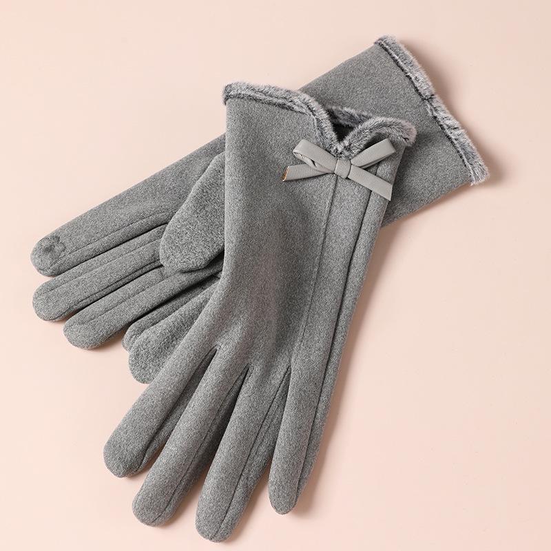 Women's Cute Bow Touchscreen Gloves for Autumn & Winter - Warm, Thickened Velvet, Cold-Proof for Outdoor Cycling