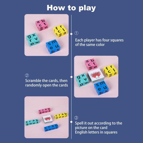 Word Spelling Game CVC Phonics Flash Card Wooden Letter Building Block Toddlers Alphabet