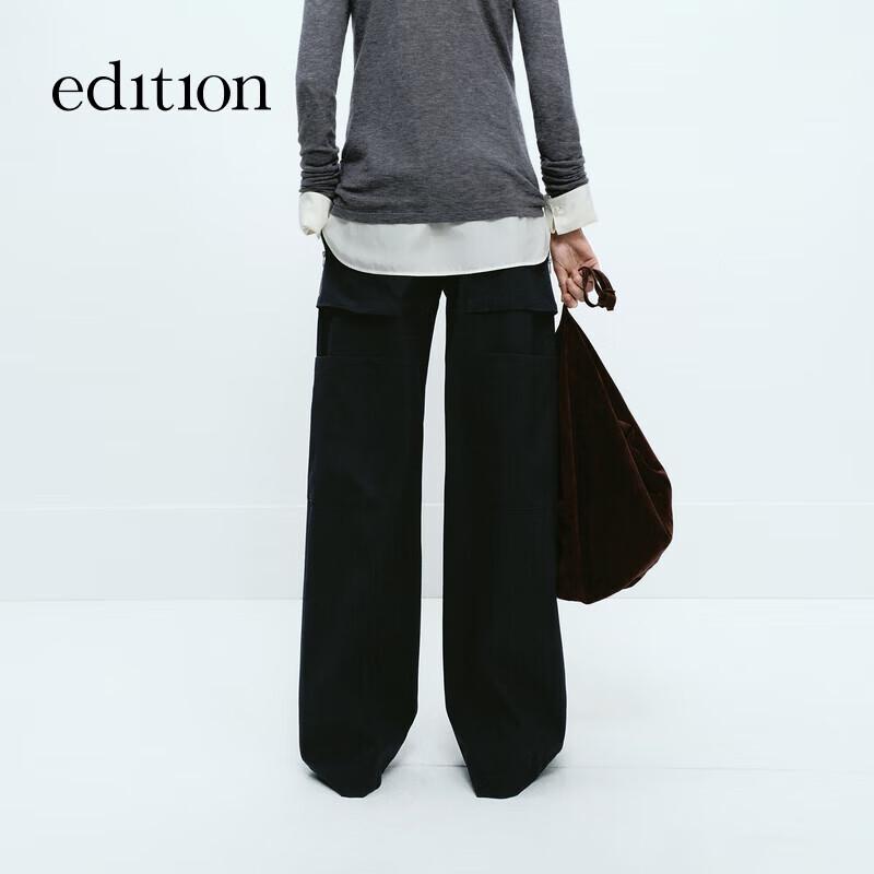 Edition Women's 100% Wool High-Waist Cargo Straight Trousers