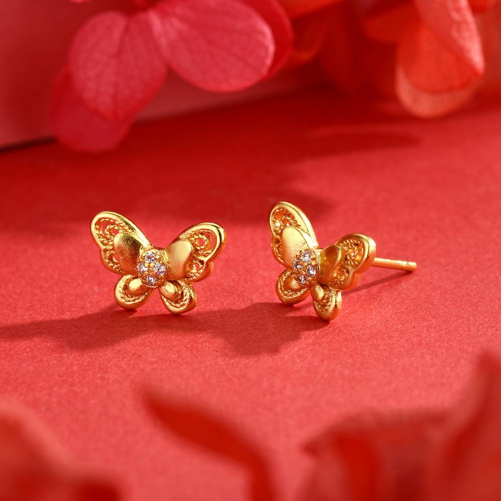 Jindian court style butterfly stud earrings niche small fresh earrings ear jewelry