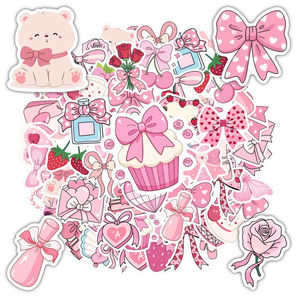 35pcs-50pcs Cute Pink Stickers Romantic Cute DIY Stickers Teacher Reward Stickers For Guitar Laptop Helmet Skateboard Guitar