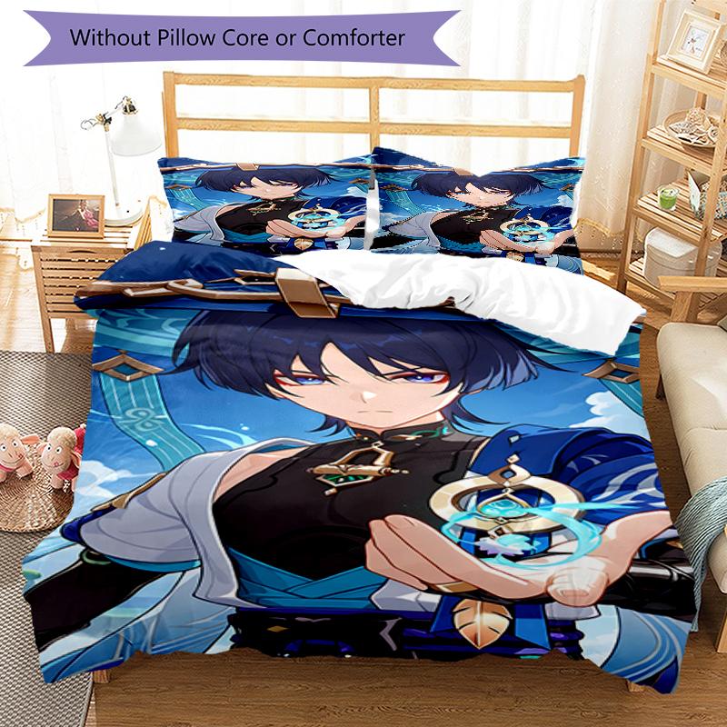 3pcs Genshin Impact Wanderer1 Design Cover Set - HD Printed Bedding with 1 Cover and 2 Pillowcases - Perfect for Home and Dorm Decor