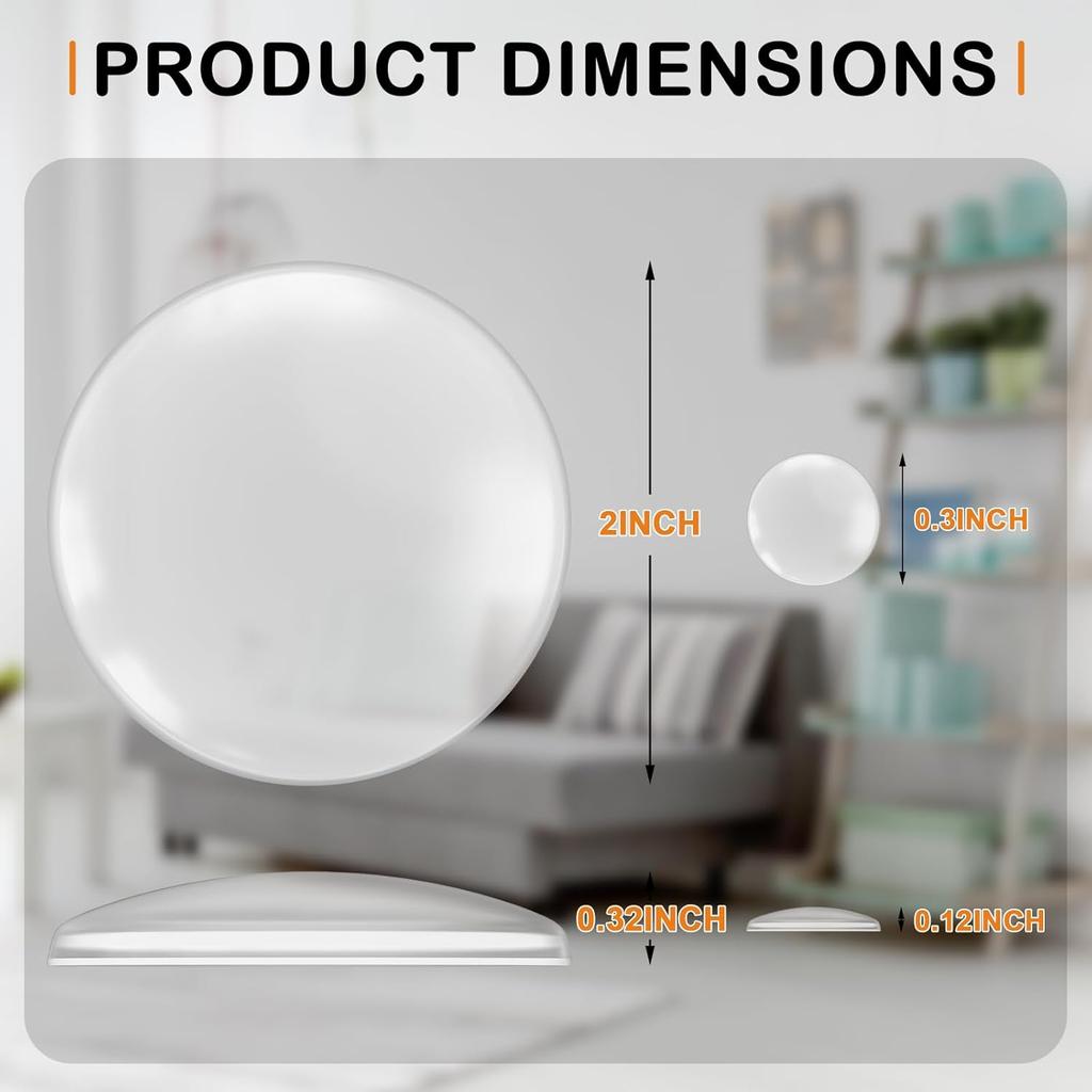 12 Pieces Door Stoppers for Wall, 2'' Clear Door Knob Wall Protector, Stops with Cabinet, Washable & Reble Protectors, Self Adhesive (12 Pcs)