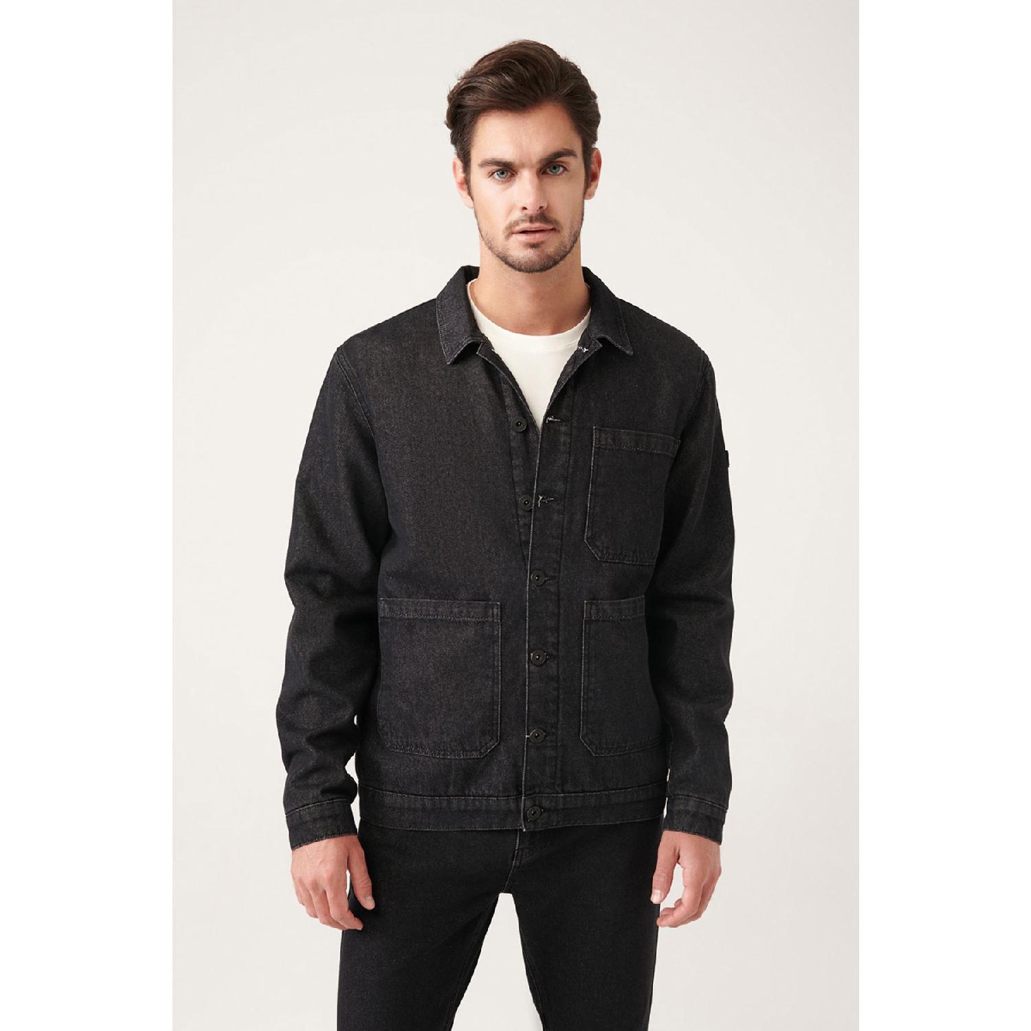 

Men s Black Classic Collar 100% Cotton Denim Coat A31y6002 M чёрный