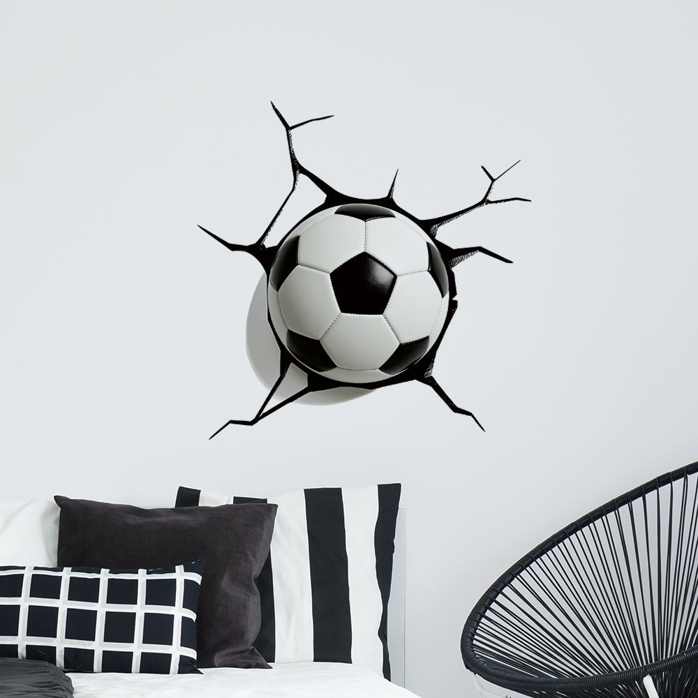 Simulated 3D Broken Wall Football Wall Sticker, Football 26 Theme Room Decorative Sticker, Children's Room Background Painting