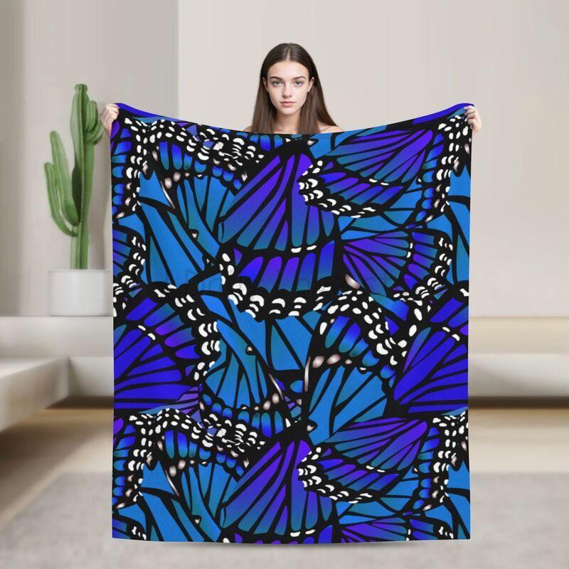 Butterfly Wings Blue Fleece Blanket Fuzzy Soft Plush Blanket for All Season Throws for Home Couch Bed Sofa Livingroom Office