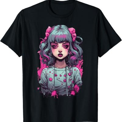 Aesthetic Goth Psycho Girl Kawaii Gothic Anime Streetwear T-Shirt