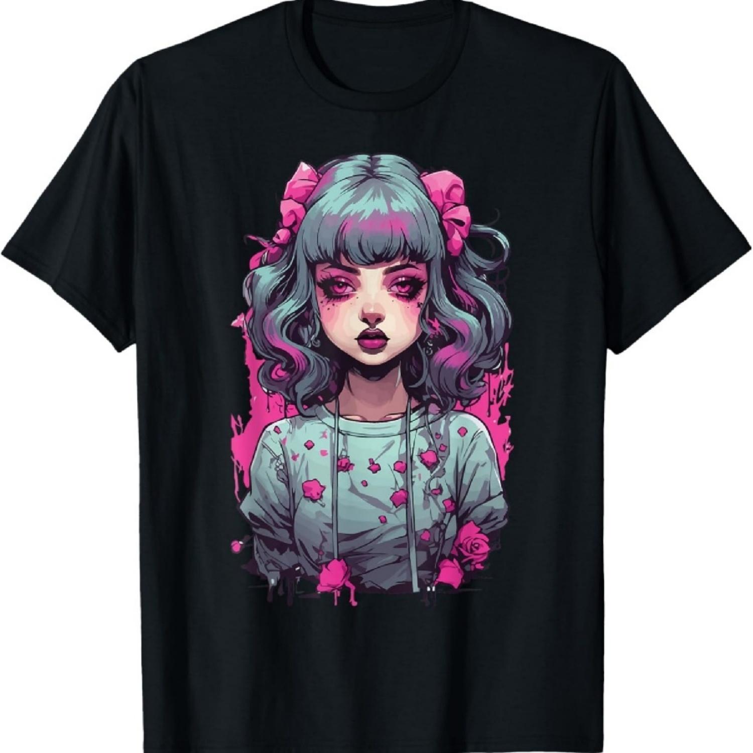 

Aesthetic Goth Psycho Girl Kawaii Gothic Anime Streetwear T-Shirt XXXXXL чорний