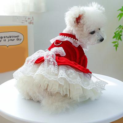 Bezauberndes Hunde-Prinzessinnenkleid Fliege Spitzenbesatz Atmungsaktive Mesh-Nähte Chihuahua Hundekleidung für kleine Hunde