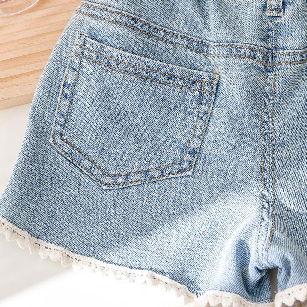 Girls' Jeans Summer Korean Lace Love Embroidered Shorts Sweet and Versatile Shorts for Girls