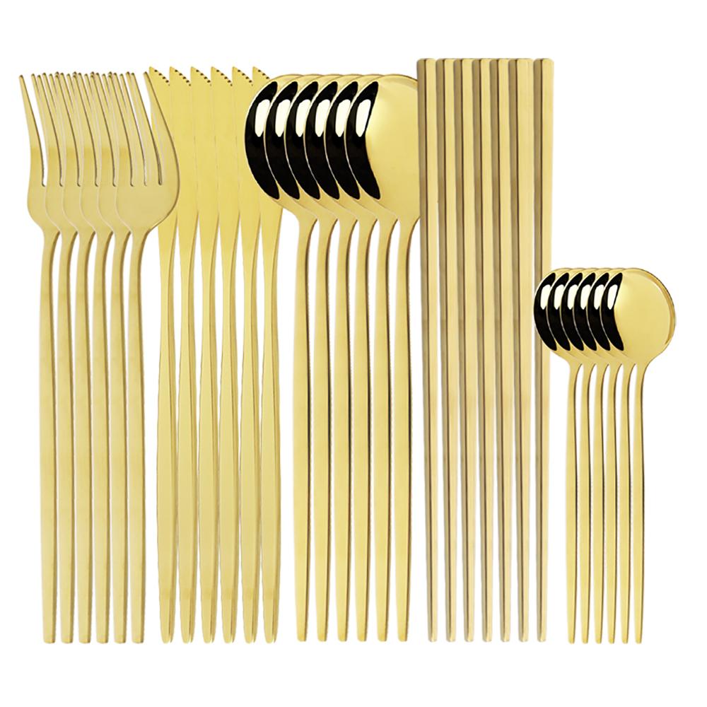 Set di posate occidentali Set di stoviglie Stoviglie in acciaio inossidabile Cucchiaio nero Forchetta Coltello Bacchette Set da cena Posate complete per la casa