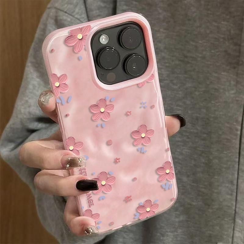 

Милый розовый цветочный чехол для телефона iPhone 17 16 Plus 15 14 Pro 13 12 11 Pro Max Air 16E Волнистая текстура Мягкий силикон Защитная крышка iPhone 15 Pro Max