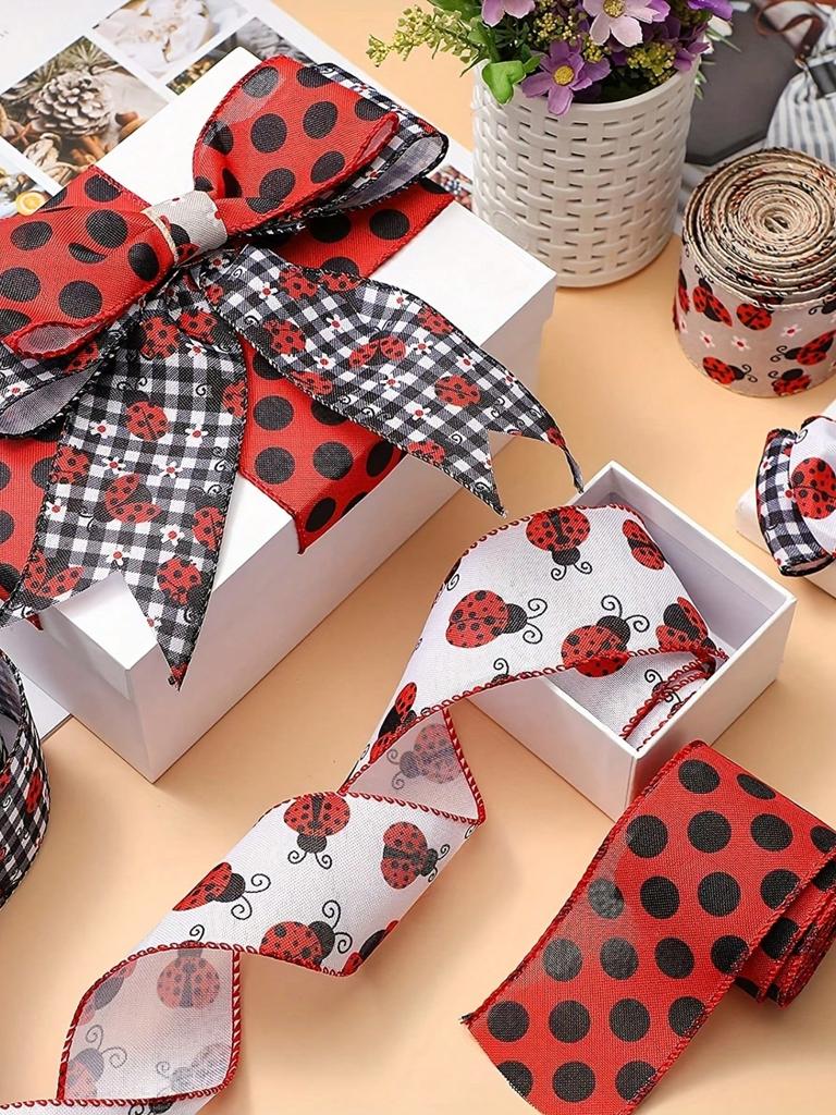 Beetle Webbing Summer Garland Decoration Red Polka Dot Iron Wire Edging Ribbon Grosgrain Red Dot Craft Ribbon 1 Roll